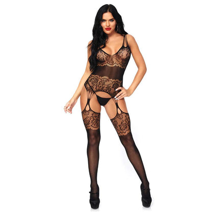 Leg Avenue Strappy Rose Lace Bodystocking UK 8  14