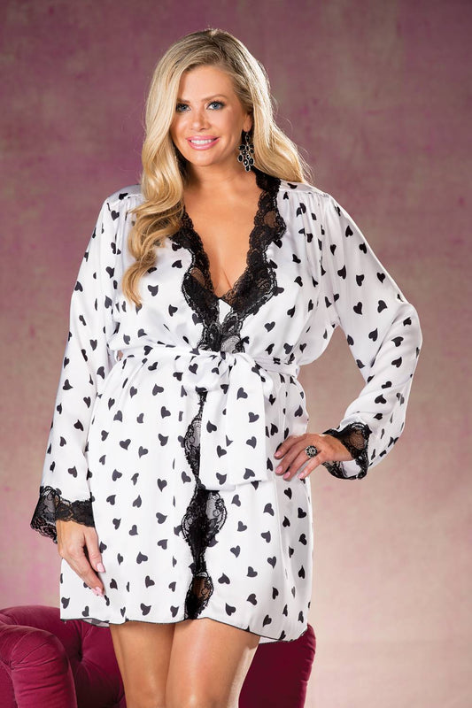 Shirley Of Hollywood X25799 Heart Print & Lace Robe