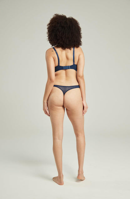 The Sheer Deco Barely There Thong Navy