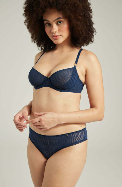 The Sheer Deco Lift Balcony Bra Navy Up To GG Cup