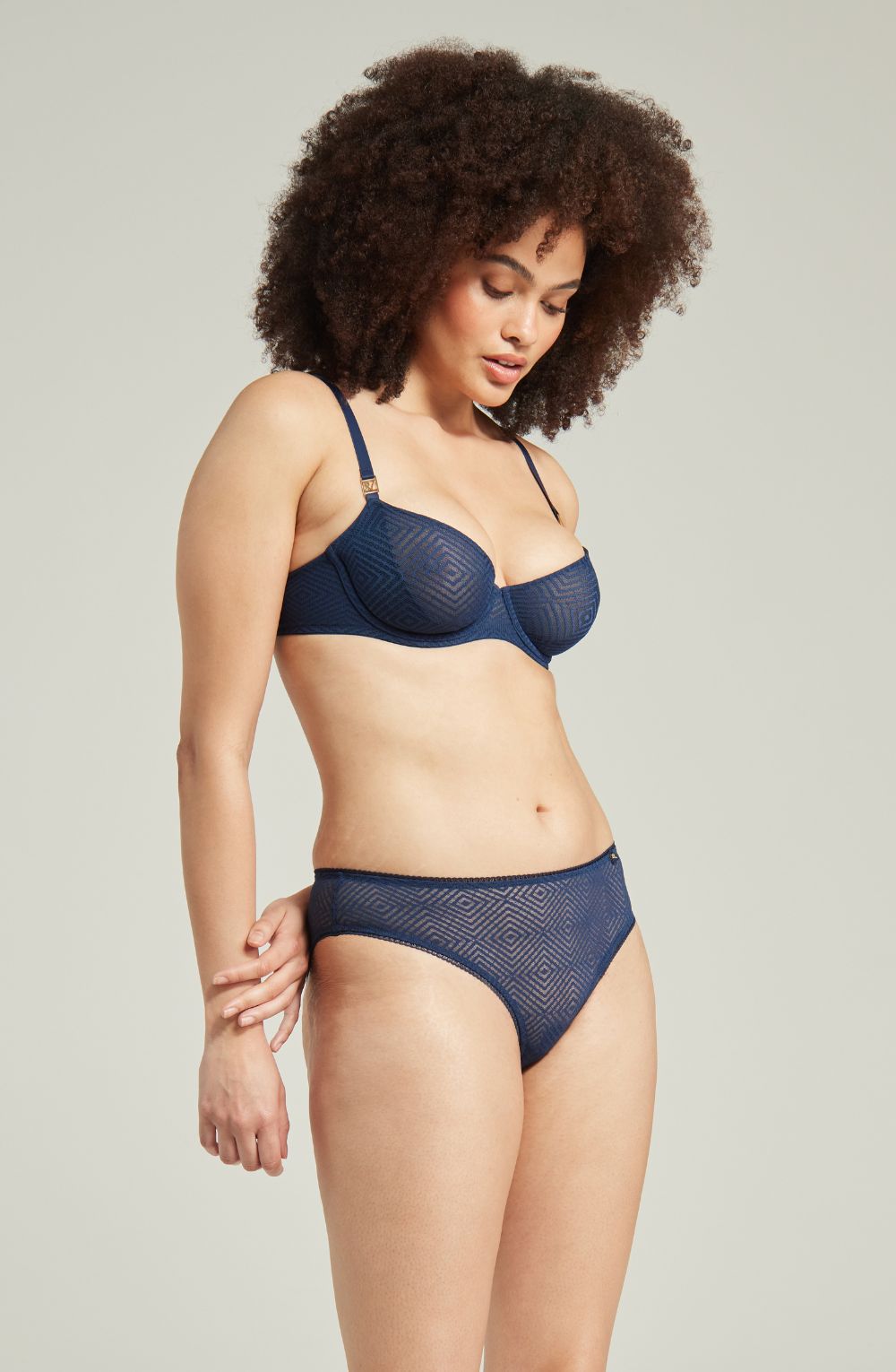 The Sheer Deco Lift Balcony Bra Navy Up To GG Cup