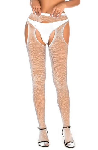 Yesx Yx851 Sparkly Fishnet White Tights