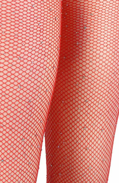 Yesx Yx852 Sparkly Fishnet Red Tights