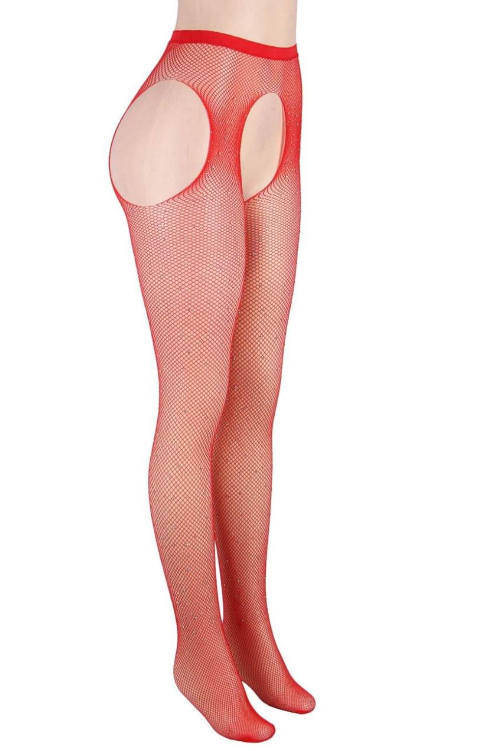 Yesx Yx852 Sparkly Fishnet Red Tights