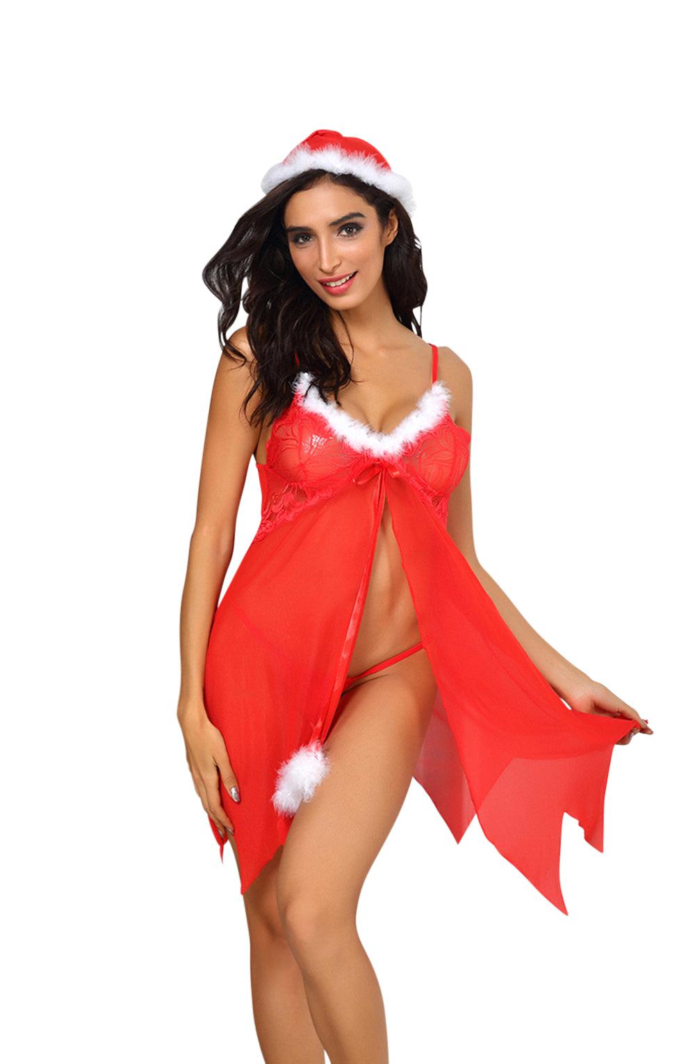 Yesx Yx947 3Pc Red/White Hat, Babydoll & Thong