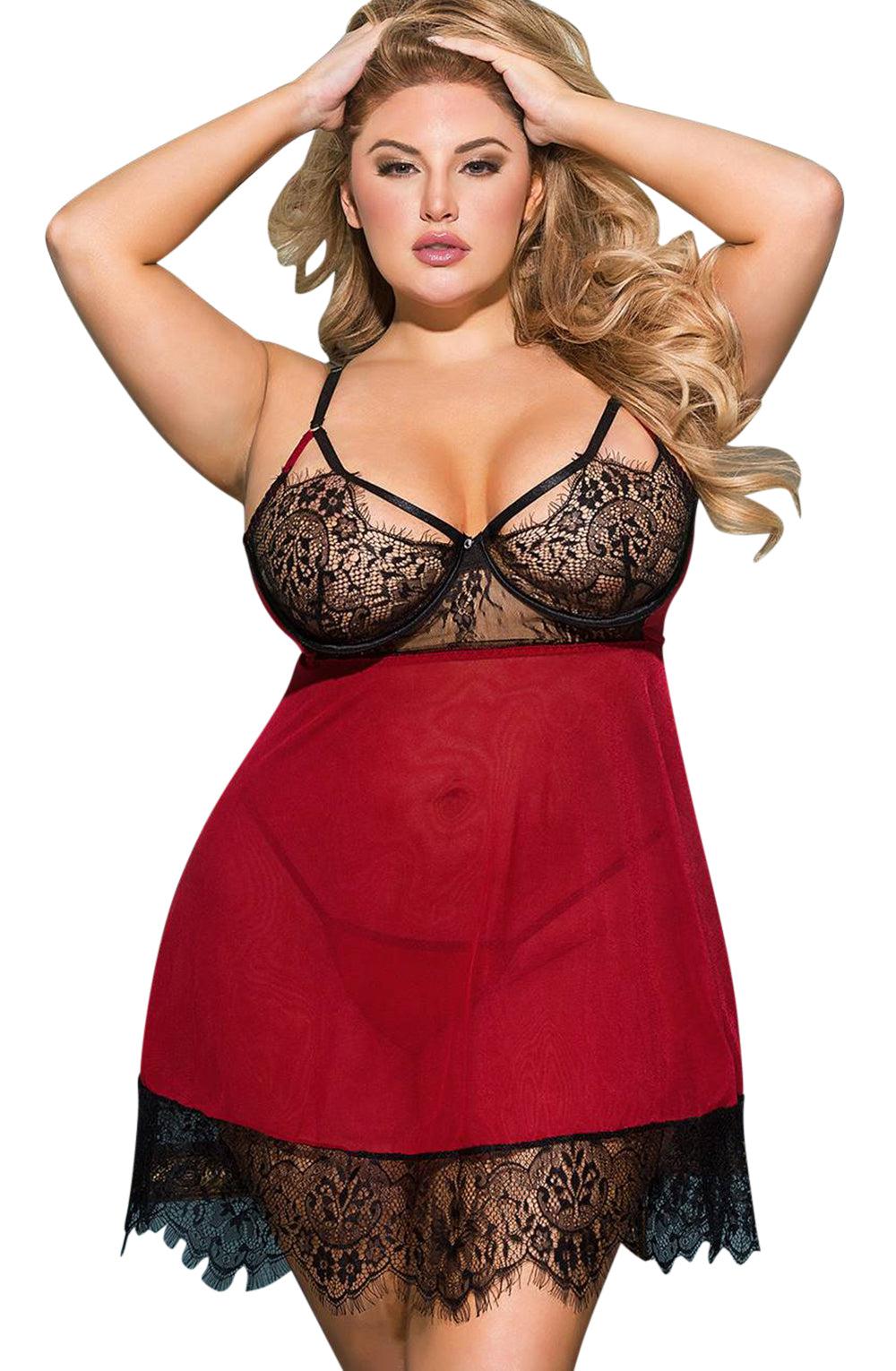 Yesx Yx958Q Black/Red Babydoll Set