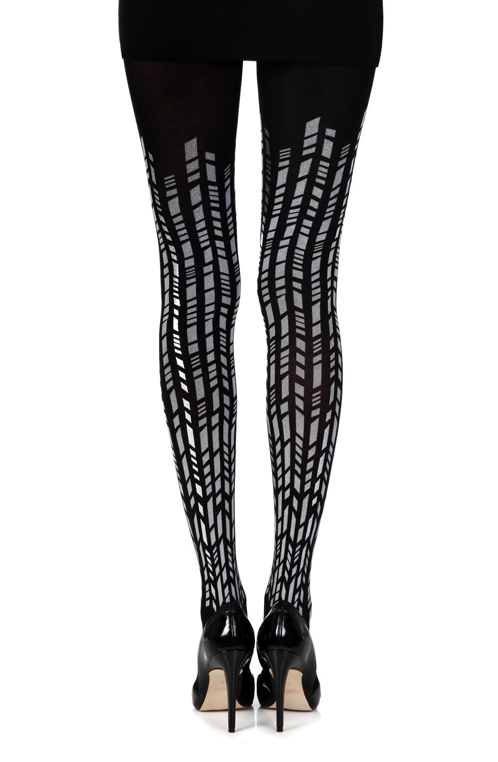 Zohara "Cross It" Black/Silver Print Tights