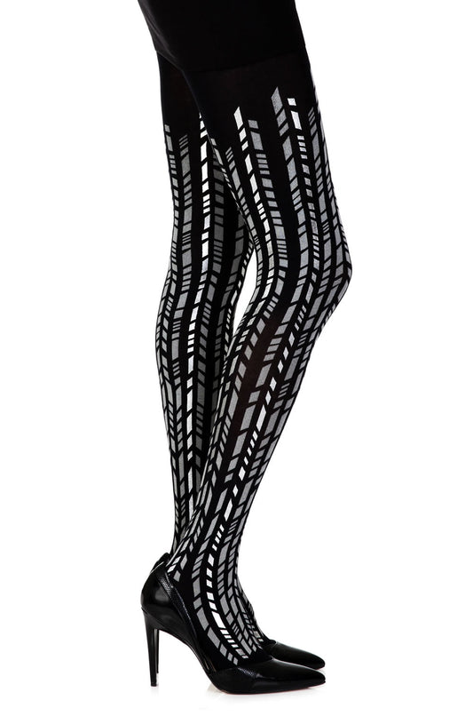 Zohara "Cross It" Black/Silver Print Tights