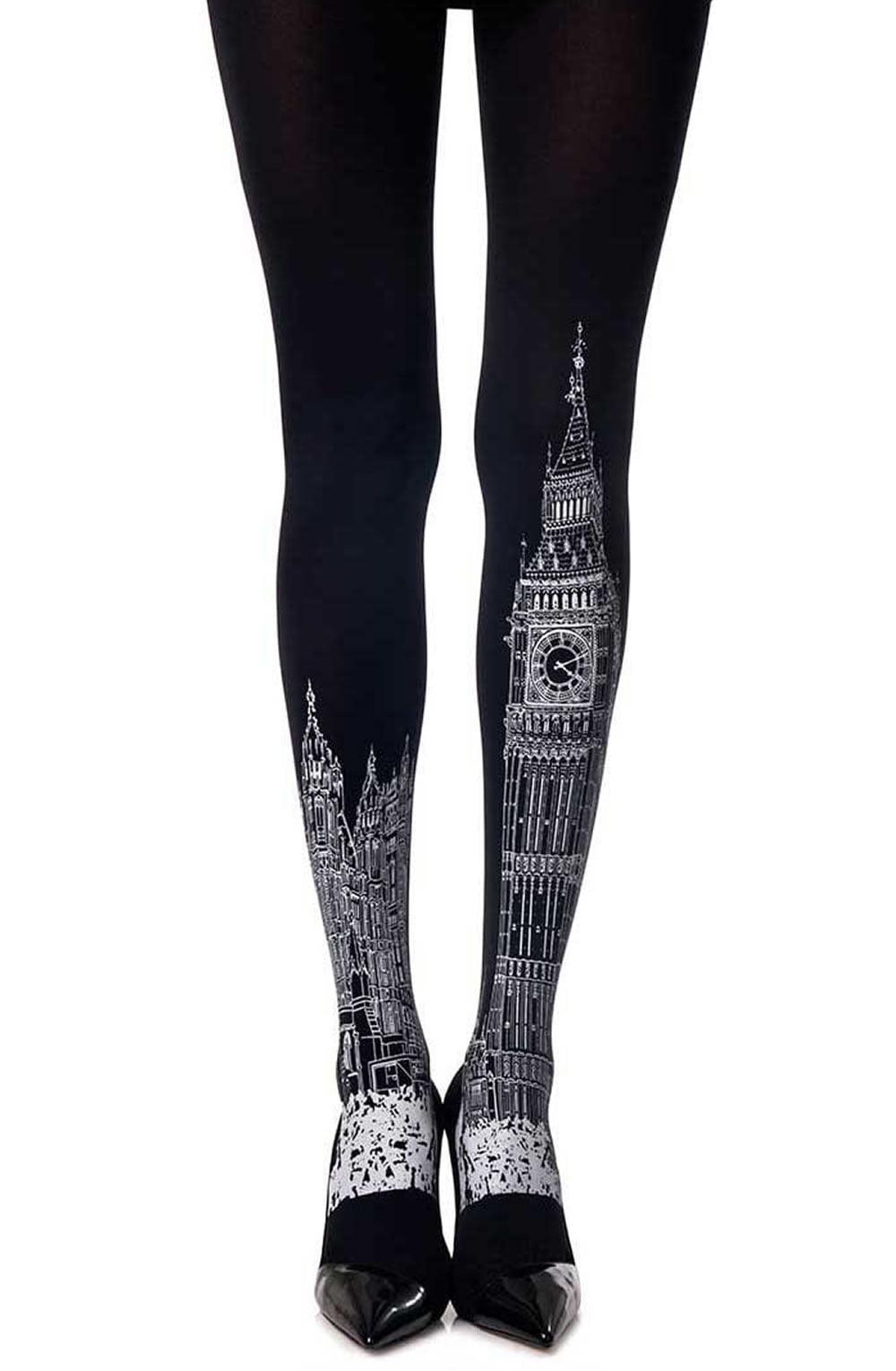 Zohara London Time" Black Print Tights"