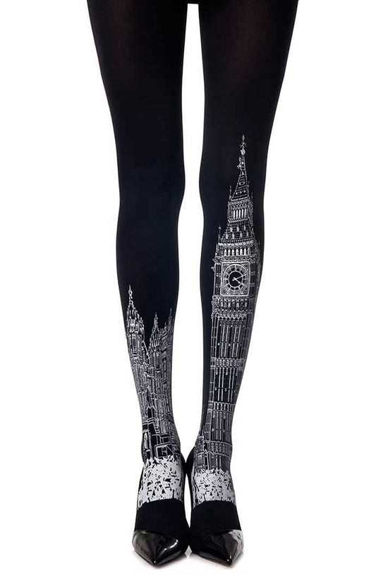 Zohara London Time" Black Print Tights"